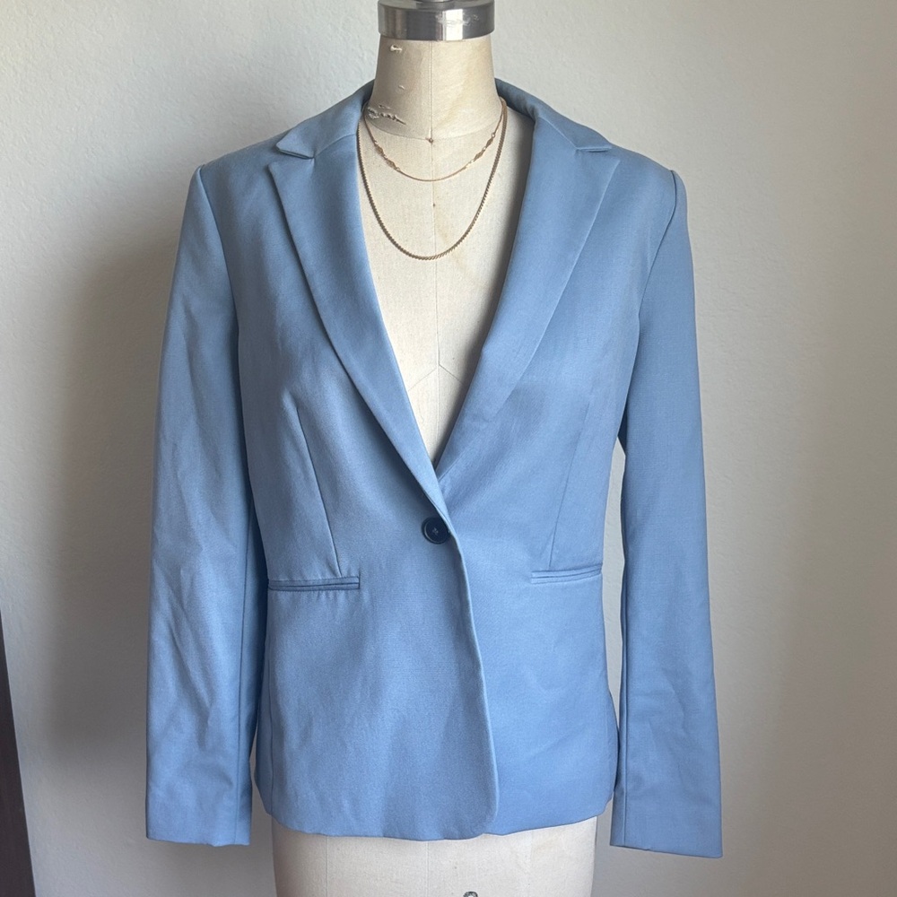 Mango Pastel Blue Single-Button Blazer